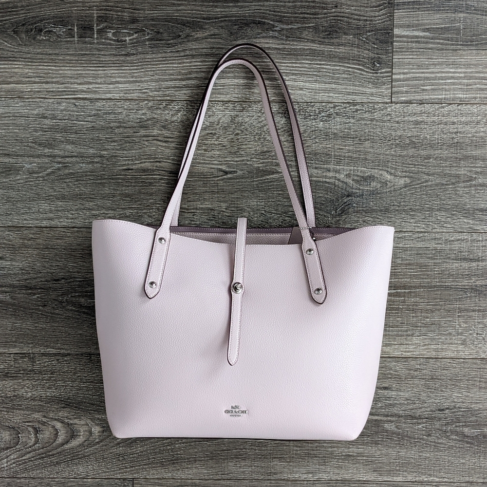 Coach Market Tote in Polished Pebble Leather Ice Pink